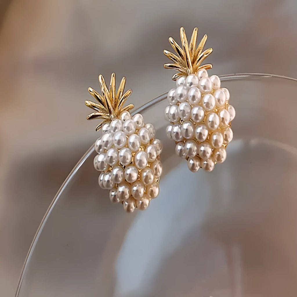 Women's Korean style fruit earrings in alloy with electroplated gold, pearl flower, silver and starfish pearl colours
