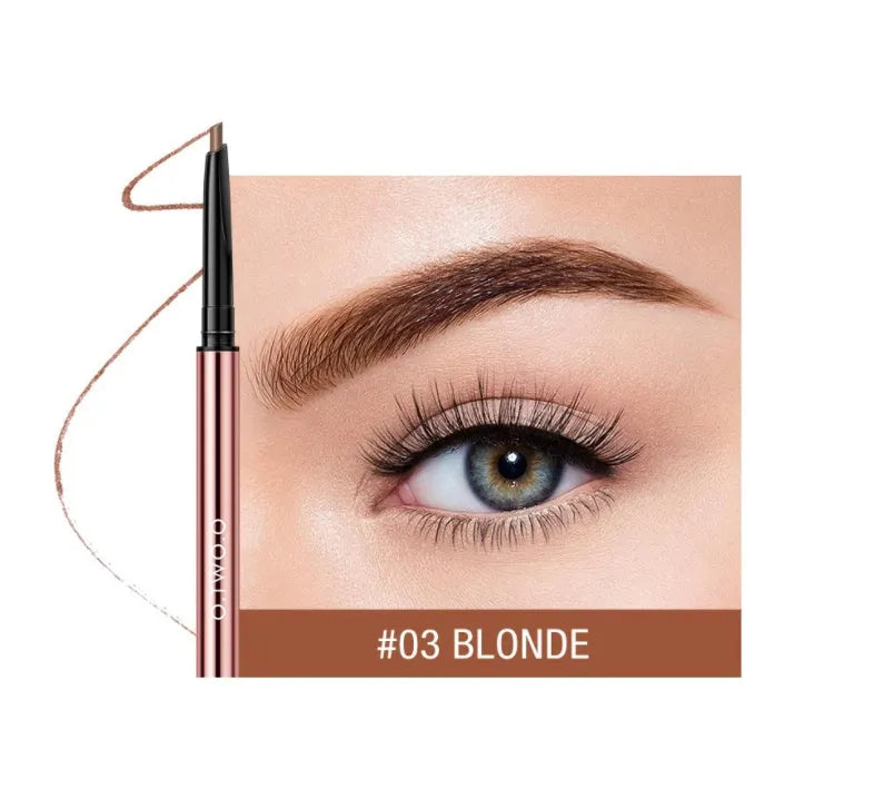 Brow pencil in a colour box with six shade options: Auburn, Blonde, Caramel, Dark Brown, Soft Brown, Taupe.