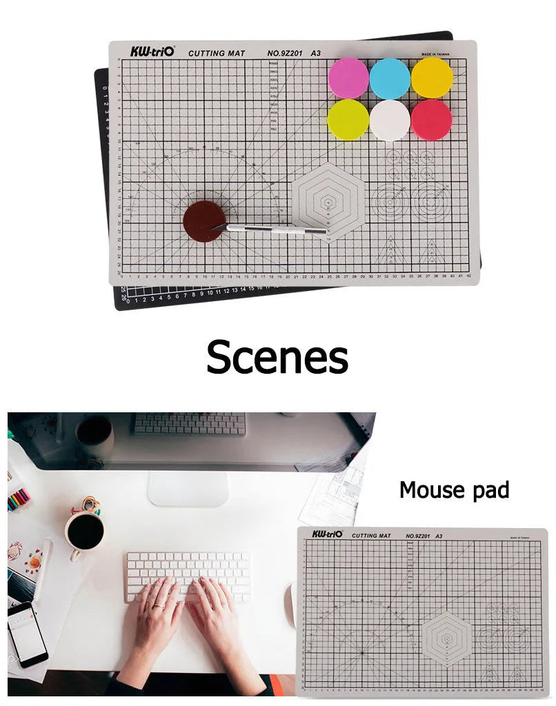 A3 self healing cutting mat with centimetre grid lines in green, black, or grey colour options