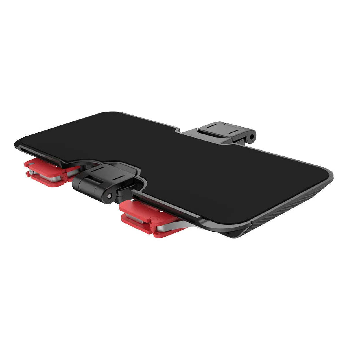 Black mobile gaming phone bracket with ergonomic handle and telescopic phone clip extended.