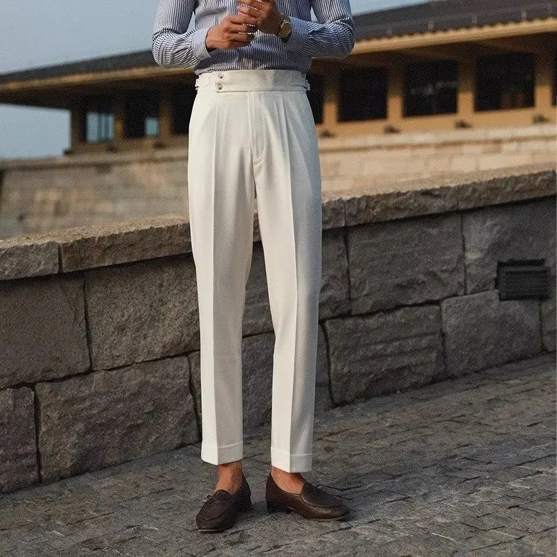 Slim fit straight leg suit trousers in polyester blend fabric for business formal wear