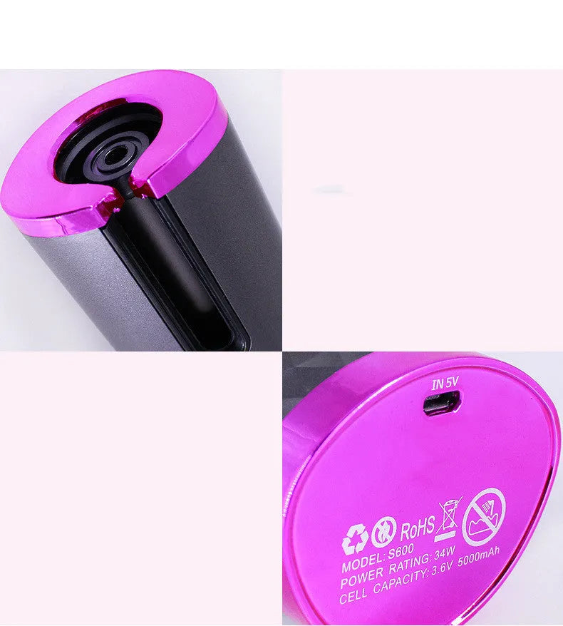 Black rechargeable automatic hair curler with LCD display and ceramic tourmaline curling barrel.