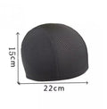 Black anti-sweat quick dry cycling cap on white background, polyester spandex material, 22x15cm size