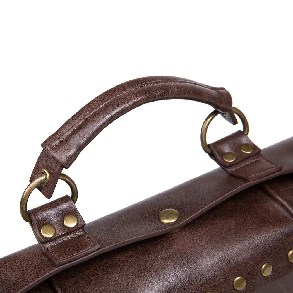 Bronze steampunk industrial retro style shoulder bag with metal hardware and pillow shape