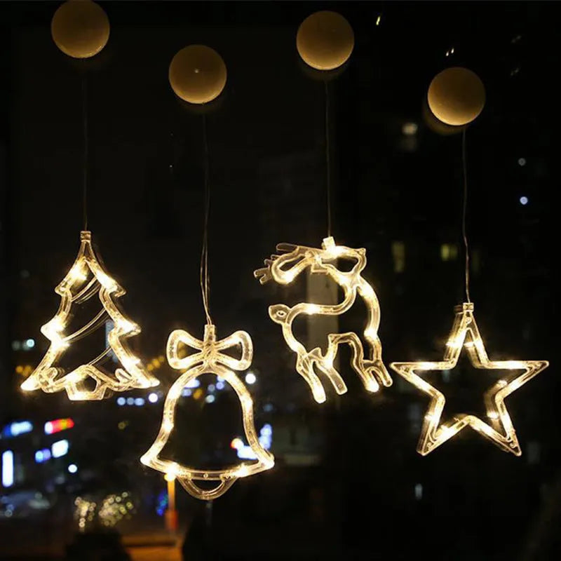 Christmas LED suction cup chandelier with Santa Claus and snowman designs for window decoration