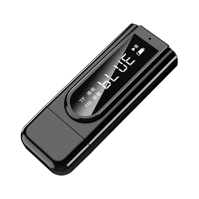Black USB car FM bluetooth receiver with USB port and AUX input socket