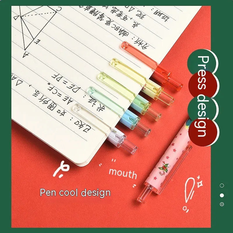 Cartoon design Christmas reward gift signature pen set with 6 pieces and black refills
