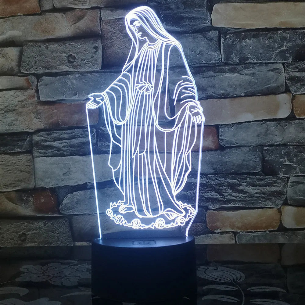 3D LED night light with laser engraved acrylic plate showing dual ring pattern, ABS base with touch controls