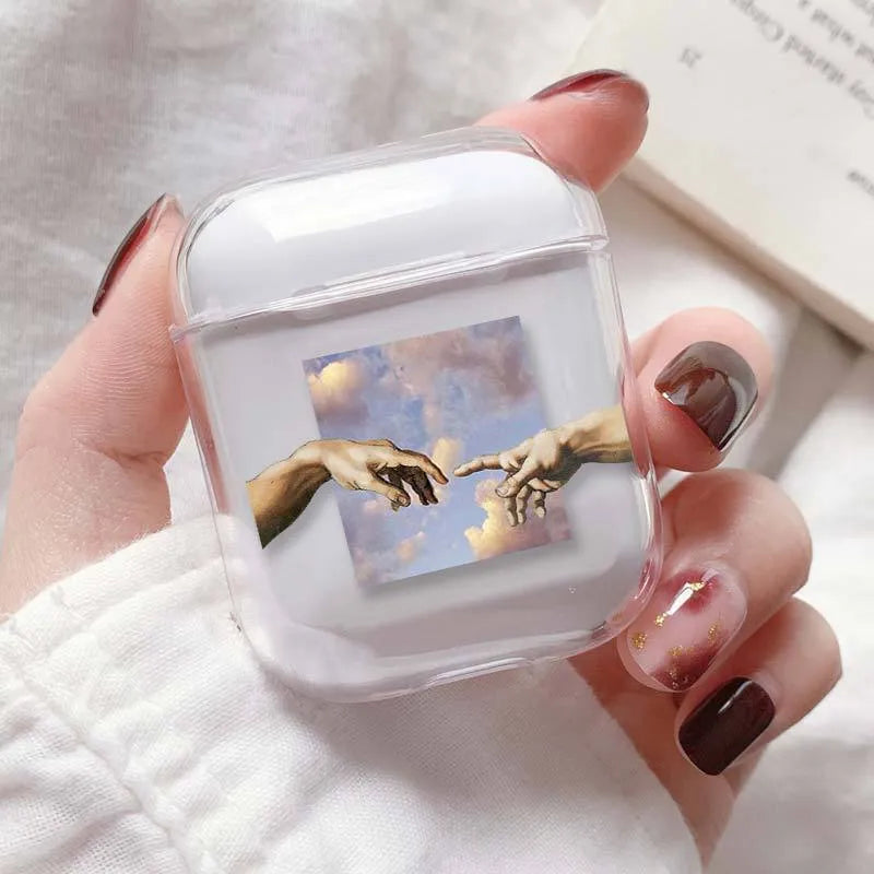 Transparent plastic protective cover for Apple AirPods and AirPods Pro charging cases.