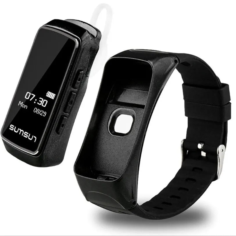 Bluetooth smart watch bracelet headset B7 with OLED display and TPU strap in black colour option