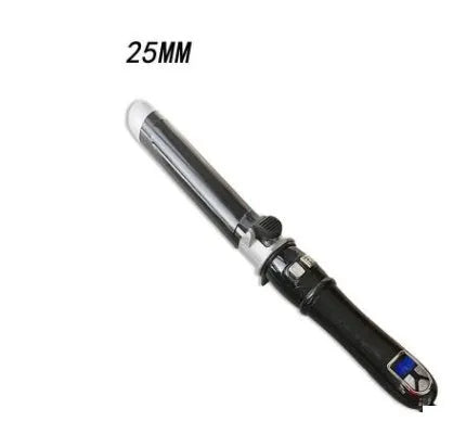 Automatic ceramic electric curling iron with LED display in black, showing barrel and control buttons