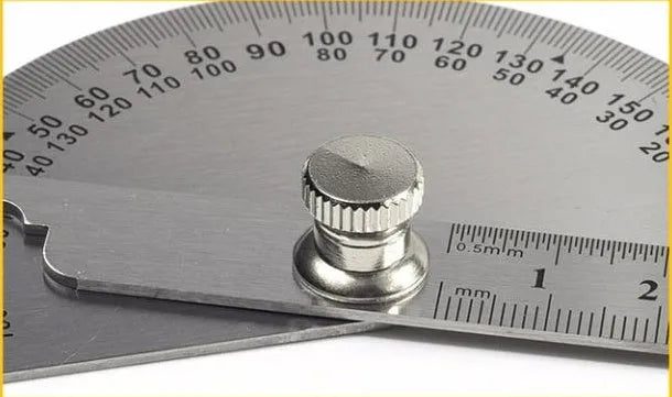 Adjustable protractor showing 0-180 degree scale in 15cm and 14.5cm sizes