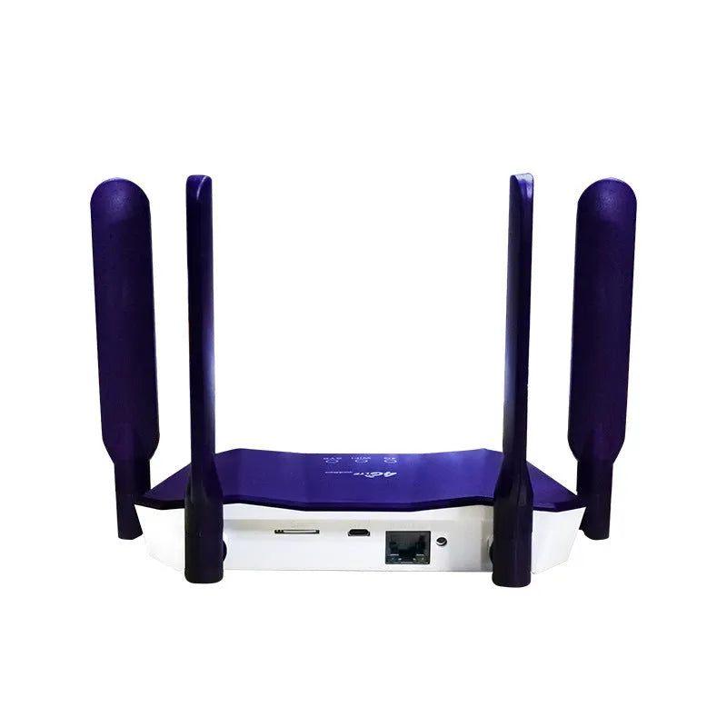 Blue 4G all netcom dual-mode wireless wired router with four external antennas.