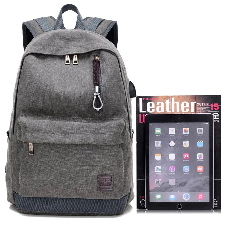 Canvas USB charging backpack with laptop compartment in neutral colour