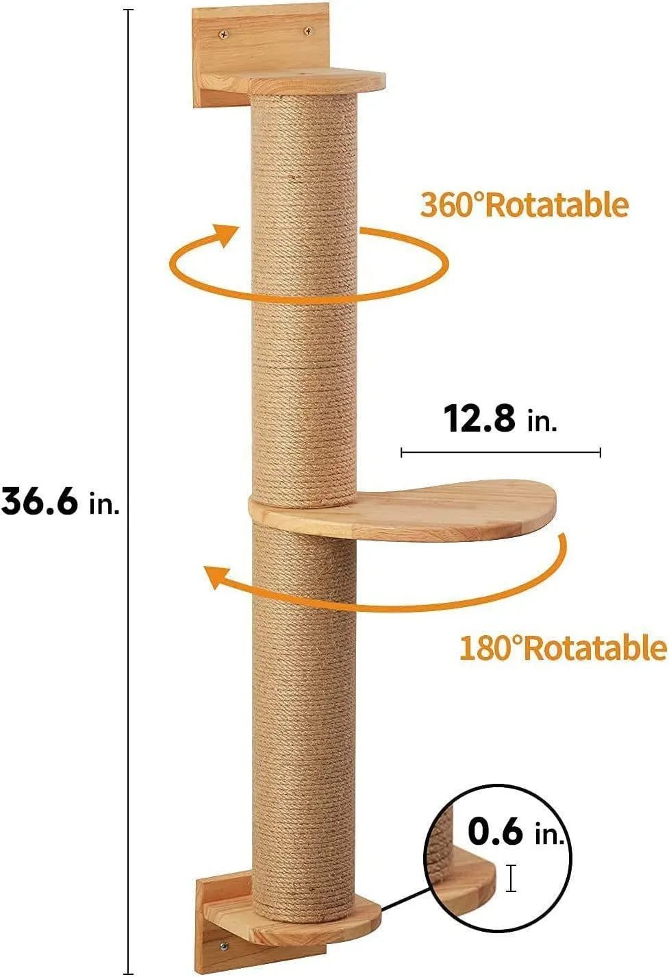 Wooden wall-mounted cat climbing frame with rope ladders and jumping platform in natural wood colour