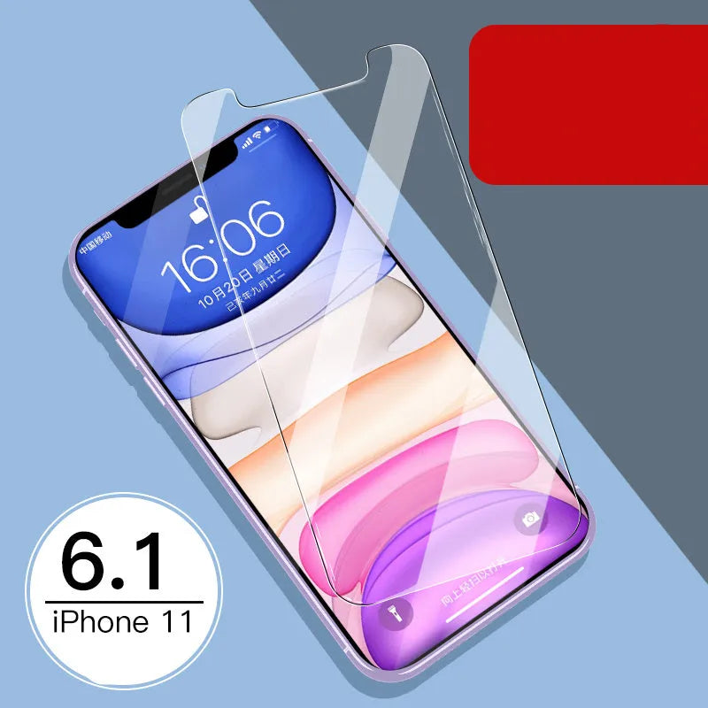 iPhone 11 Pro Max tempered glass screen protector with rear film showing 10D explosion-proof edges.