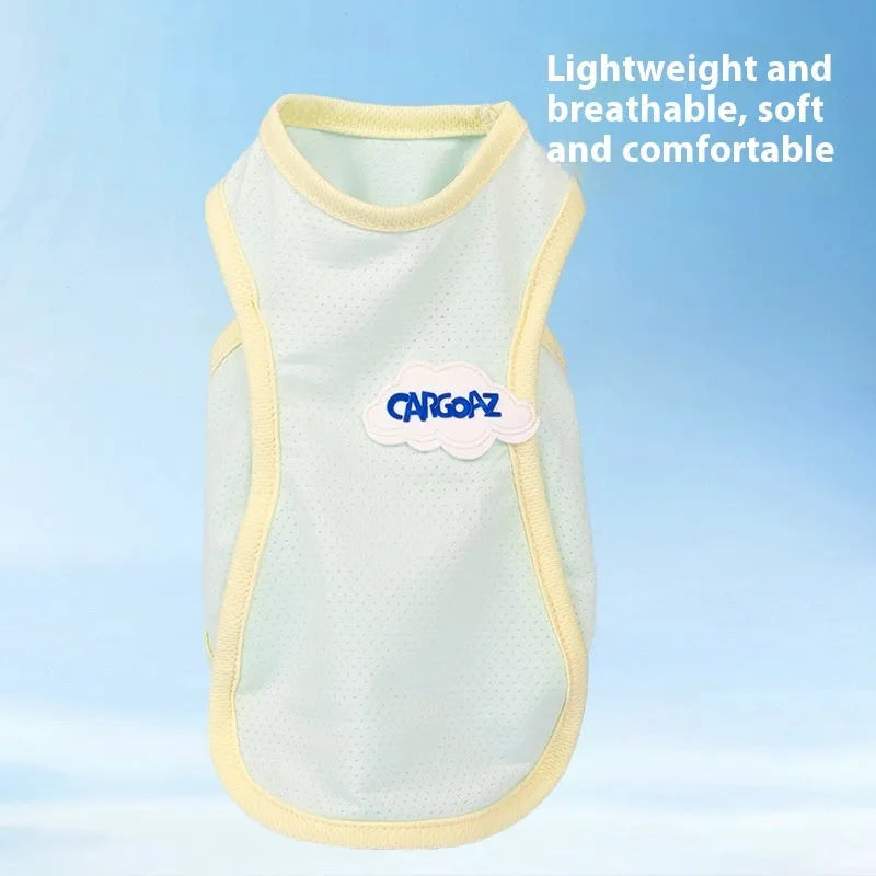 Grass green thin mesh cat vest with anti-lint polyester material on a cat.