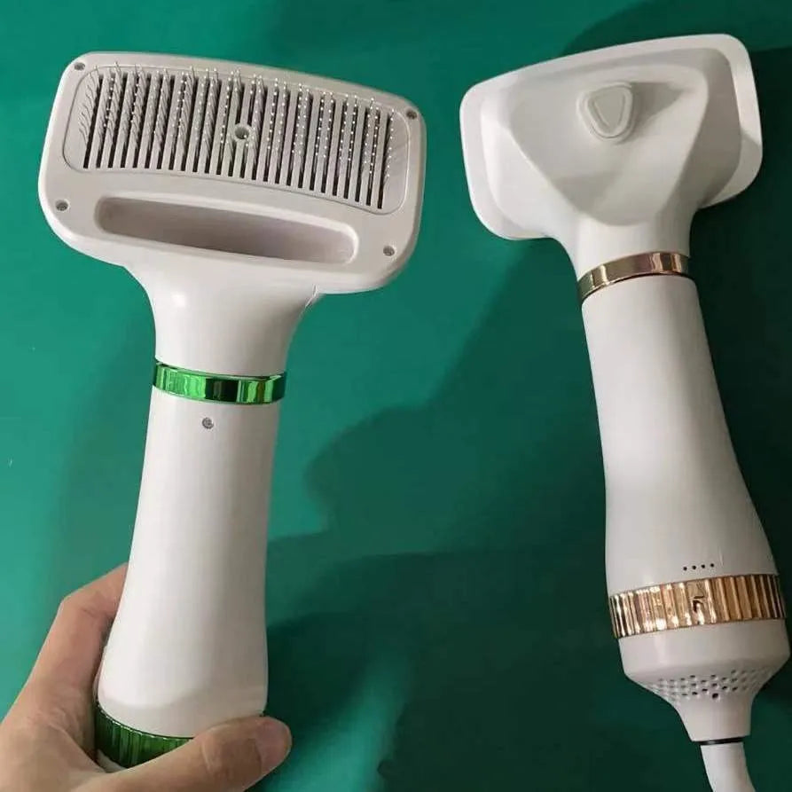 Pet hair dryer comb tool in platinum or white and green colour for grooming dogs and cats