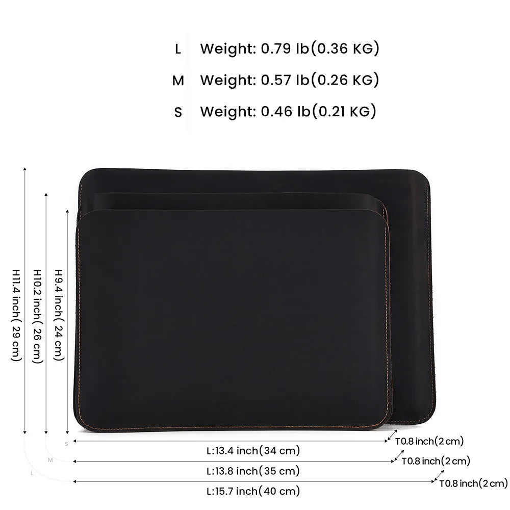 Men's brown crazy horse leather computer liner bag showing solid colour design and genuine leather construction