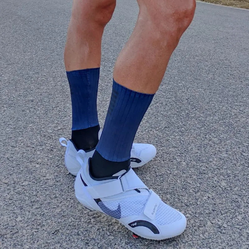Athletic sports socks for running and cycling in orange, black, purple, white, grey or dark blue