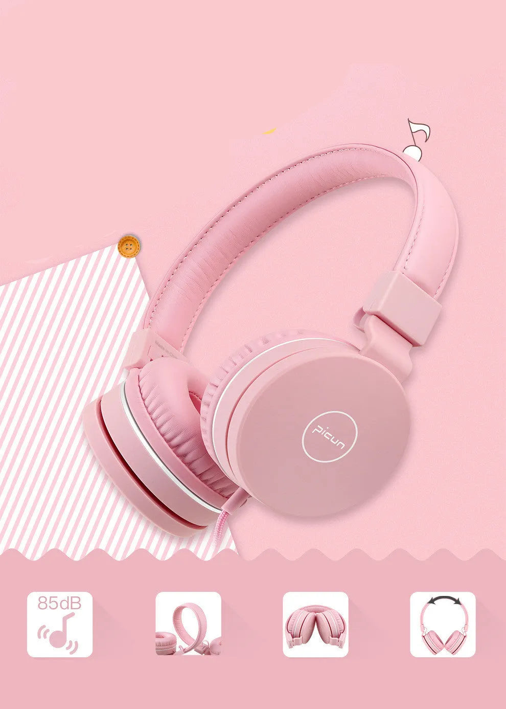 BENGOO wired over-ear headset with microphone in mint green, showing 3.5mm plug and soft braid cable.