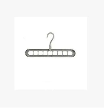 Pink plastic clothes hanger with a rotating hook on a white background.