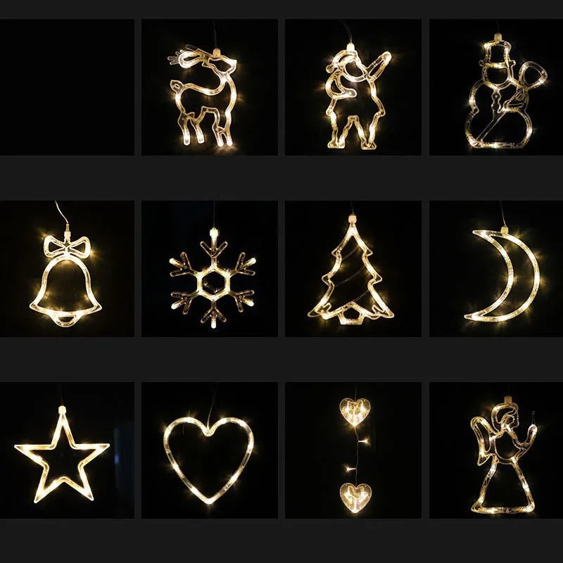 Christmas LED suction cup chandelier with Santa Claus and snowman designs for window decoration