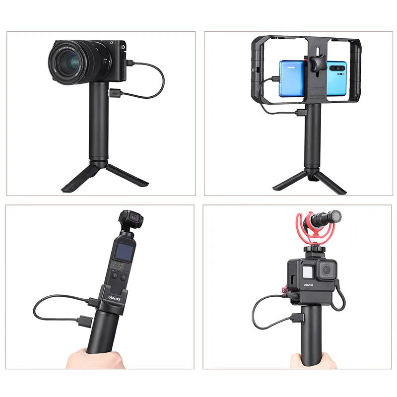 Black aluminium alloy charging treasure handle with 6800mAh battery capacity measuring 12.5cm