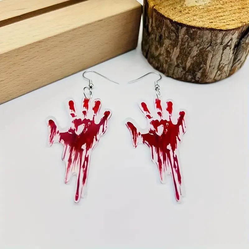 Creative Halloween bleeding palm earrings in acrylic material for unisex costume wear
