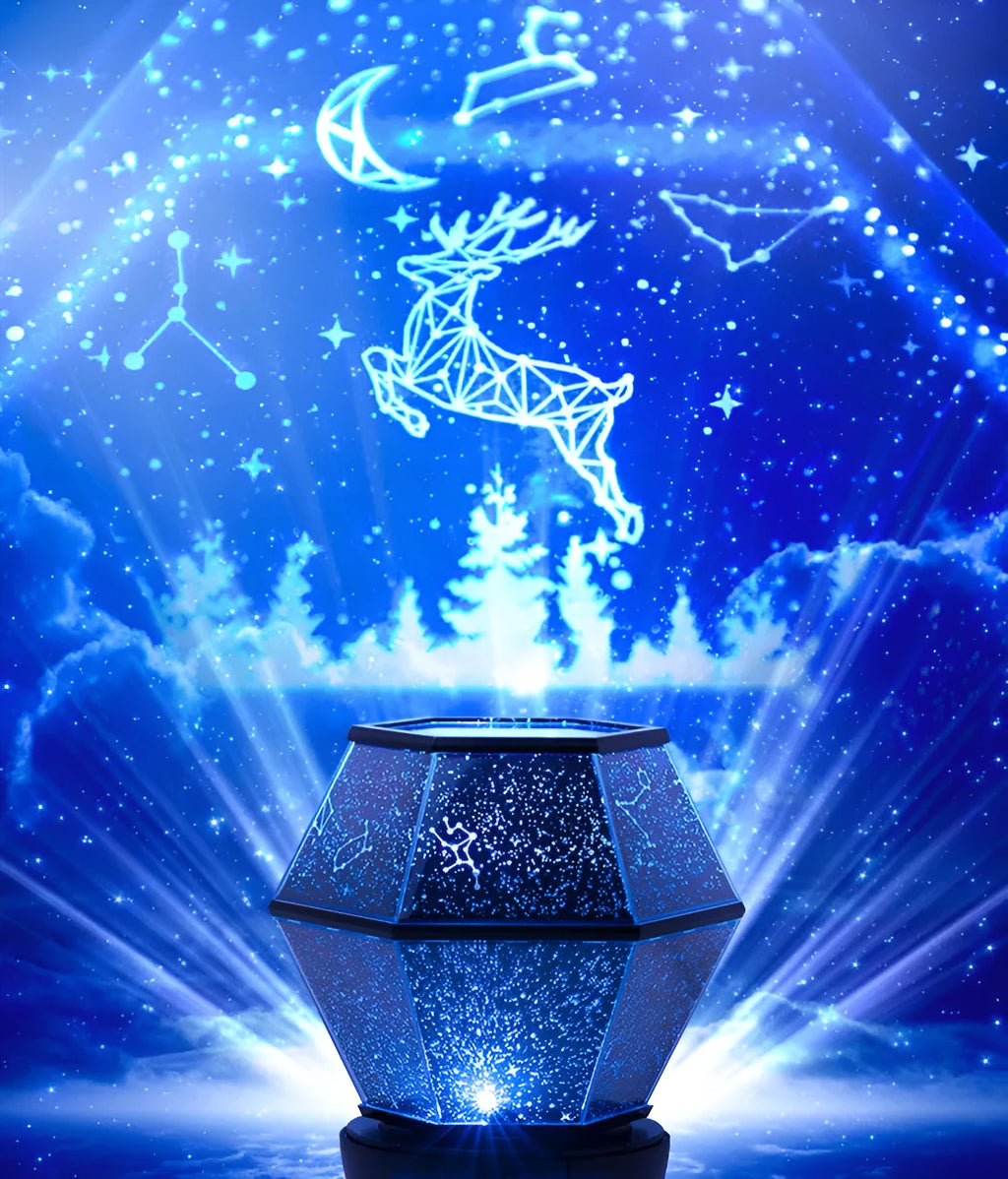 Children's rotating stars LED night light with three-colour light effects on bedroom wall