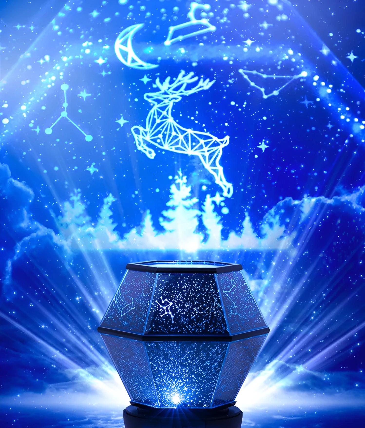 Children's rotating stars LED night light with three-colour light effects on bedroom wall