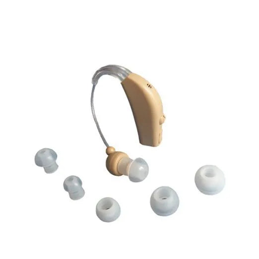 U-Kiss rechargeable behind-the-ear digital hearing aid amplifier with EU and US plug options.