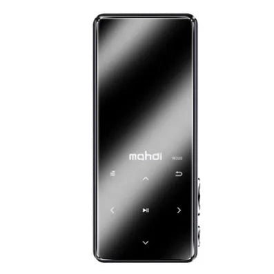 Silver ultra-thin portable MP3 player with a 2.4-inch touchscreen displaying a music interface.