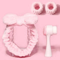 Facial brush set with coral fleece headband and nylon bristles in purple, grey, white or pink