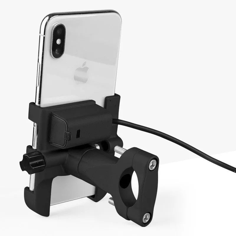 CNC aluminium alloy bicycle mobile phone holder with mechanical lock on mountain bike handlebars, black finish