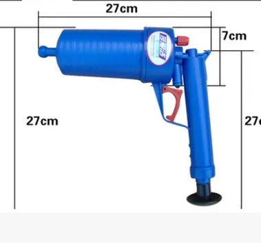 Plastic high-pressure drain blaster gun with four different-sized suction cup adaptors for unblocking pipes
