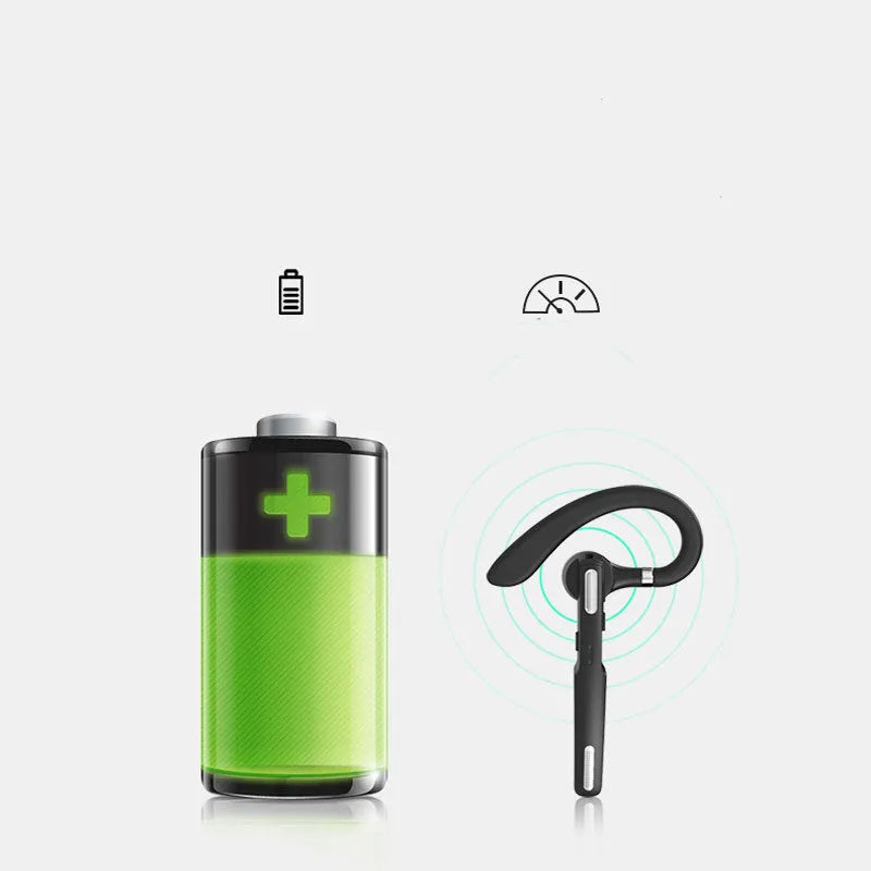 Black mono Bluetooth headset with over-ear hook for hanging-ear wearing style