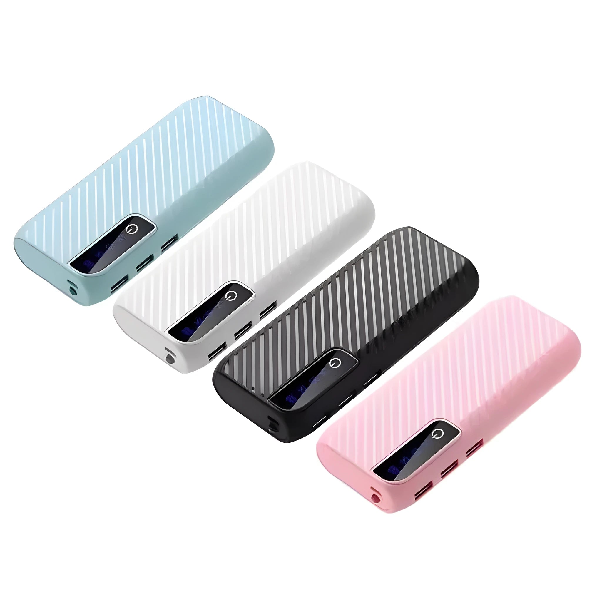 20000mAh mini portable power bank in black with USB ports showing compact size dimensions