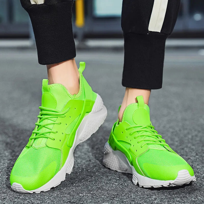 Men's mesh casual low-top shoes with lace-up front and MD sole in fluorescent colours