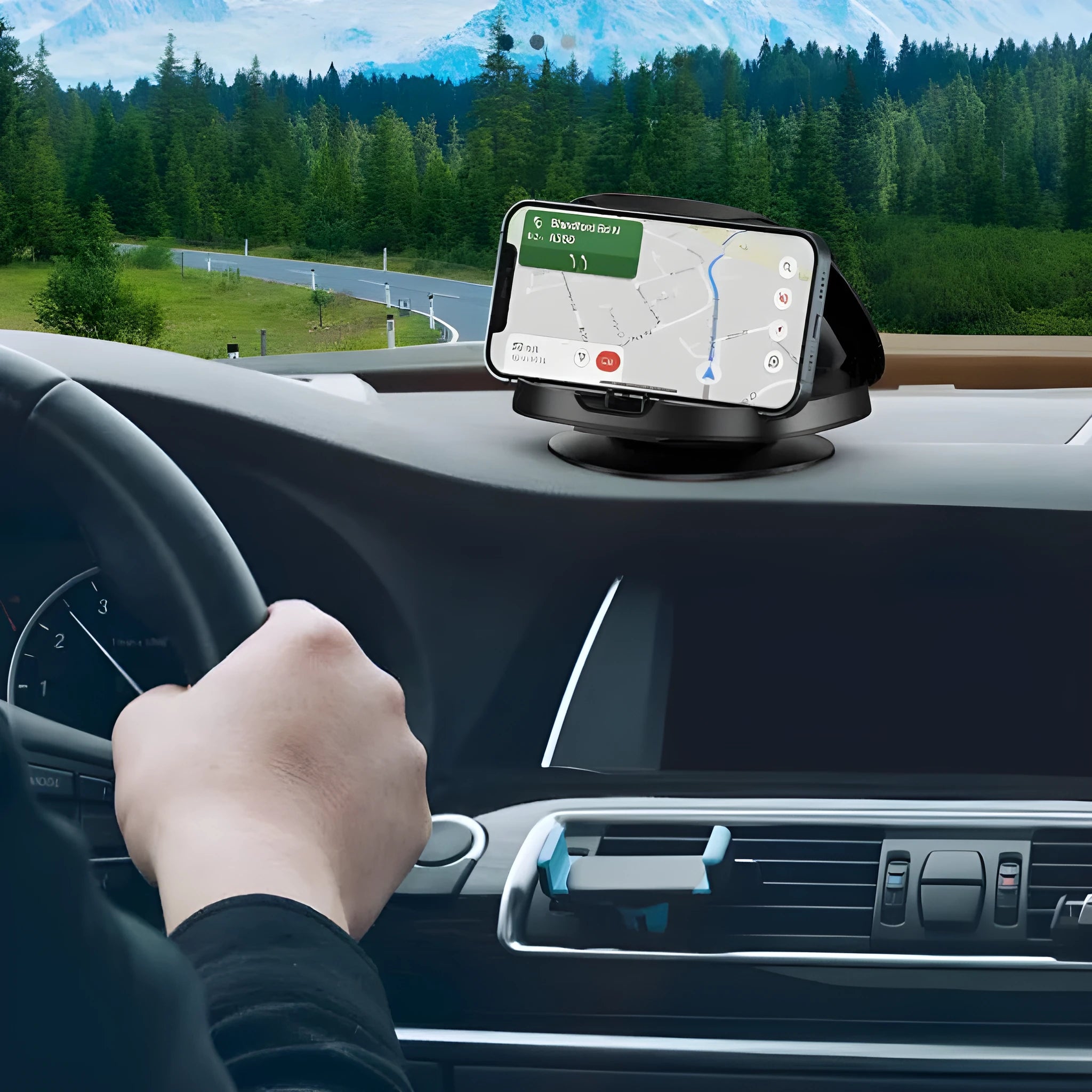 Black rotating suction cup car bracket for mobile phone and sat nav mounting on windscreen