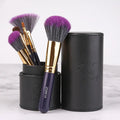 Daily makeup brush set with artificial fibre bristles and aluminium handles in black, brown, and pink