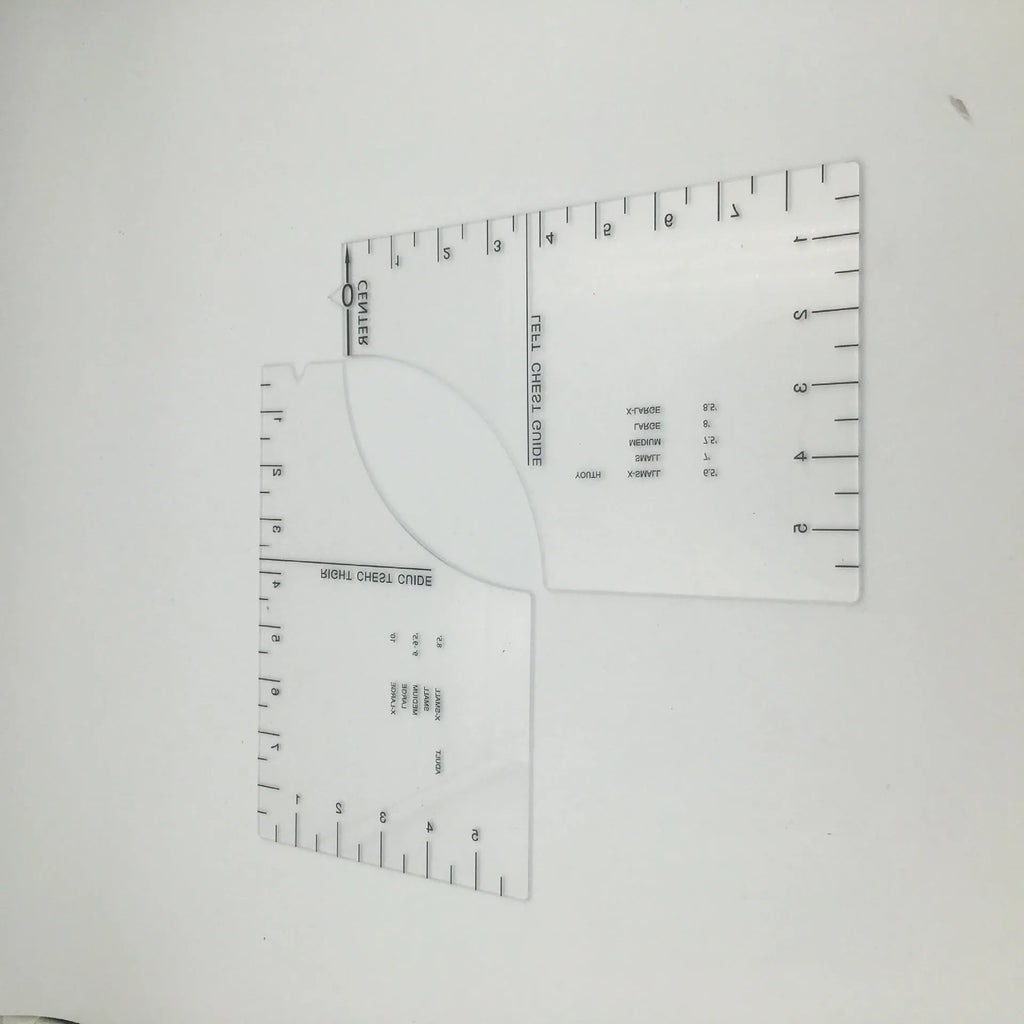 Clear acrylic sewing ruler patch measuring 10 by 6 inches for T-shirt alignment