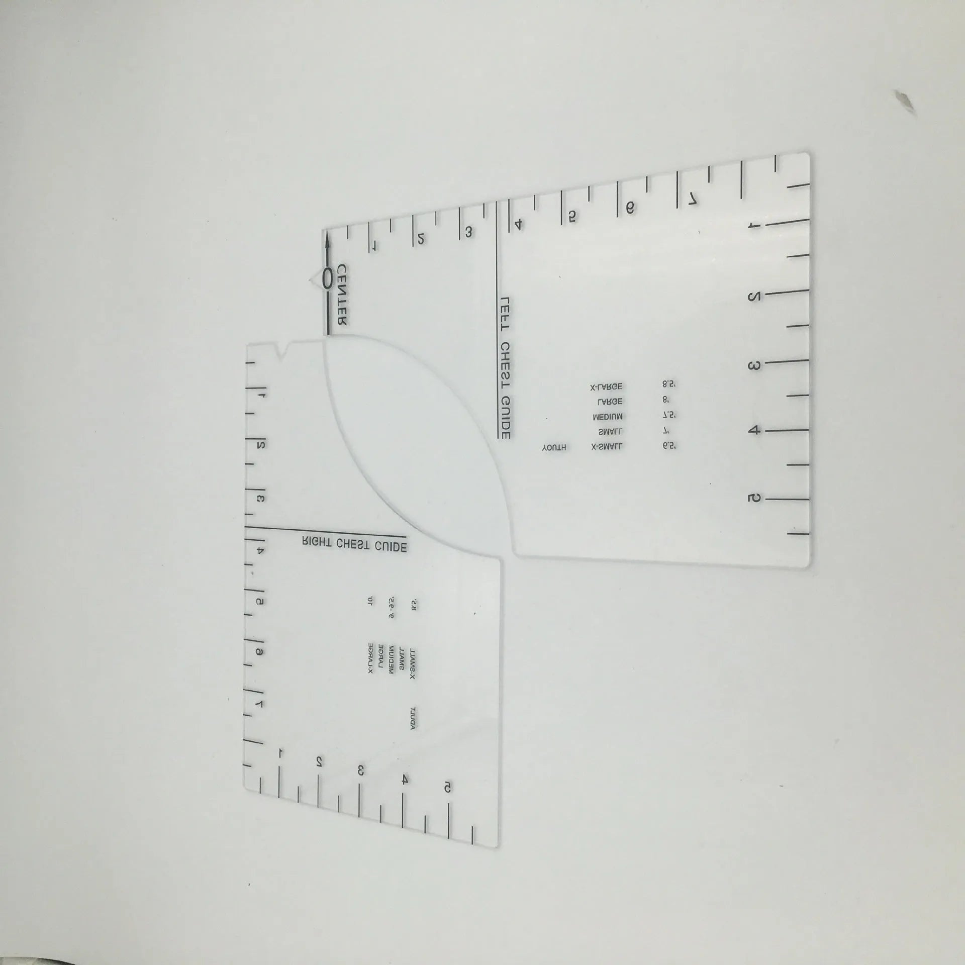Clear acrylic sewing ruler patch measuring 10 by 6 inches for T-shirt alignment
