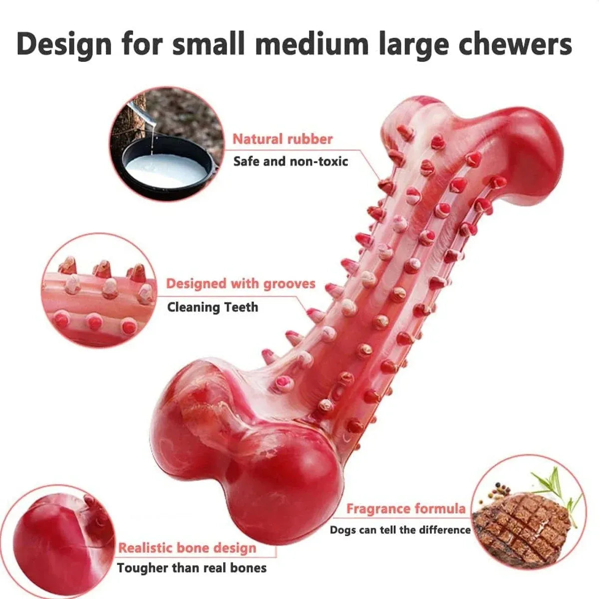Natural rubber chew toy for aggressive dog chewing and heavy-duty use