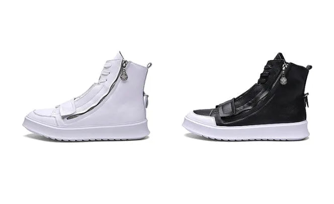 Black and white men's microfiber ankle boots with high-top sneaker design for winter wear