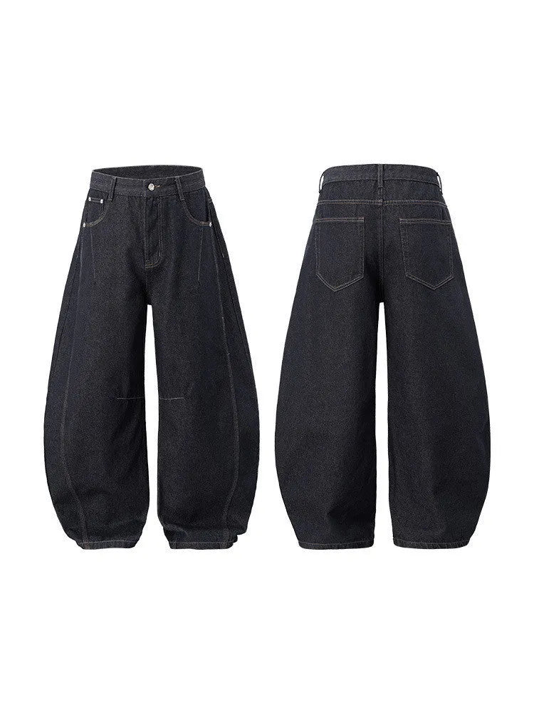 Men's wide leg denim trousers in original cow colour cotton fabric with mid-waist fit
