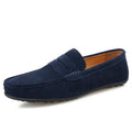 Men's suede leather loafers in solid colour with round toe and flat heel design