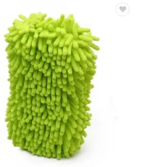 Silvery green microfiber chenille car wash sponge block measuring 14 by 25 centimetres