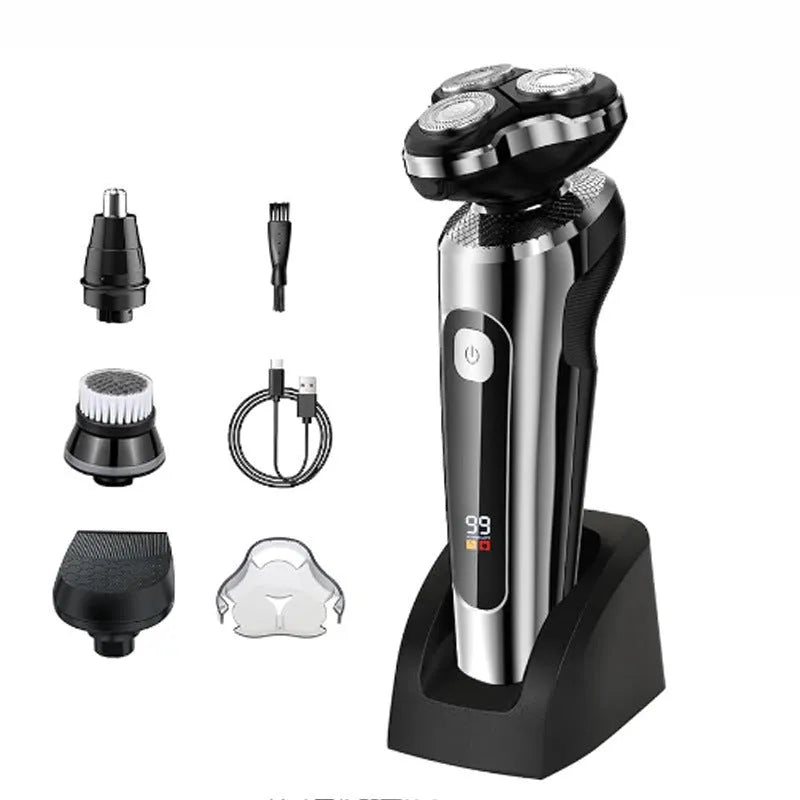 Digital display USB rechargeable beard trimmer with floating cutter head and five-in-one base bracket