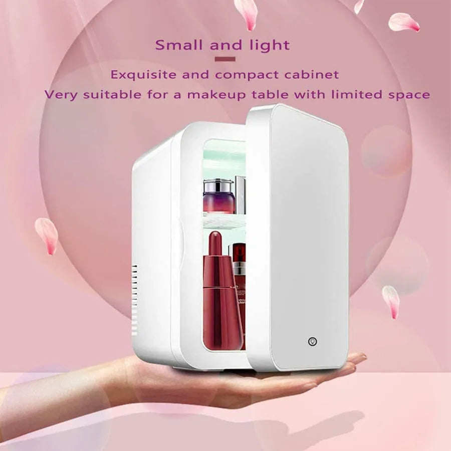 White portable cosmetic refrigerator cooler warmer with removable shelf for skincare products